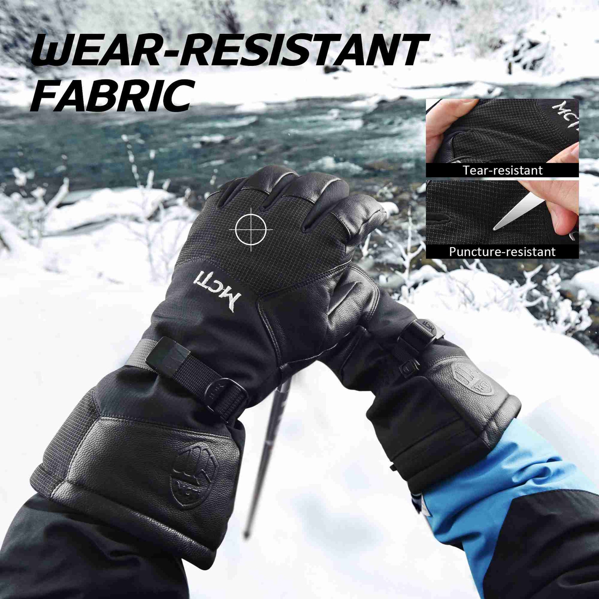 mcti handschuhe MCTi Goatskin Leather Ski Gloves Men's Waterproof Touch Screen Long Ga – EXSKI