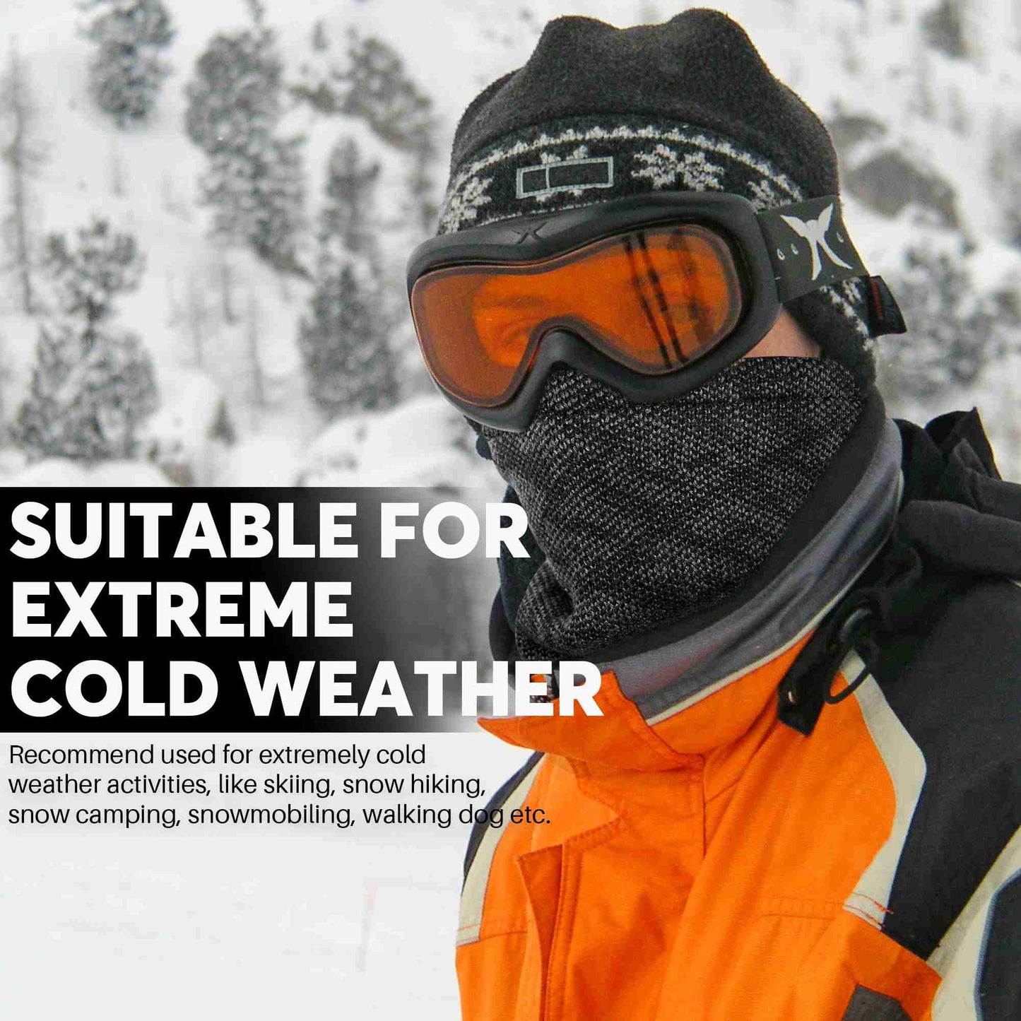Botack Neck Warmer Gaiter Fleece Knitted Double Layer Winter Neck Scarf 3 in 1 Beanie Hat Mens Women for Skiing Botack
