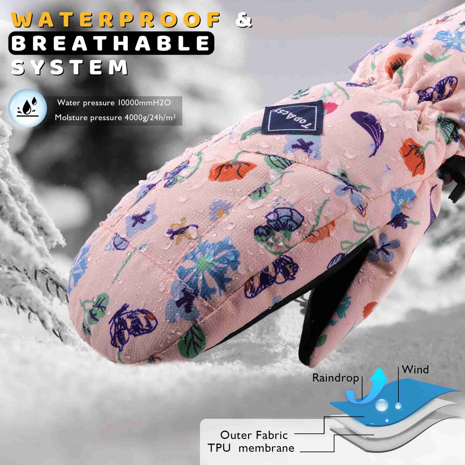 TOPacsy Kids Ski Mittens Waterproof Warm Winter Snow Mittens for Boys Girls TopAcsy