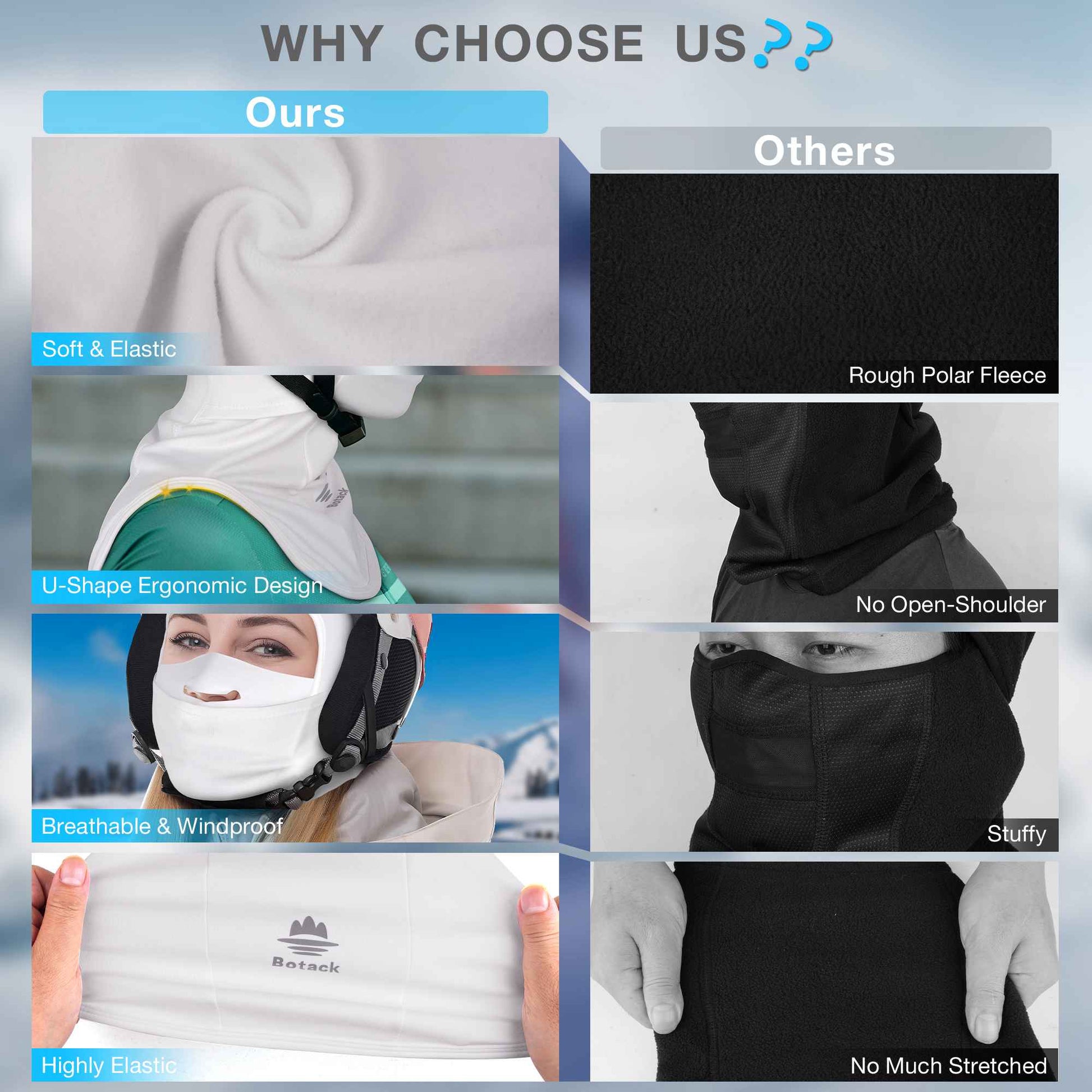 Botack Ski Mask for Men Women, Nose Opening Breathable Warm Balaclava Face Mask Windproof for Skiing Snowboarding Cycling Botack
