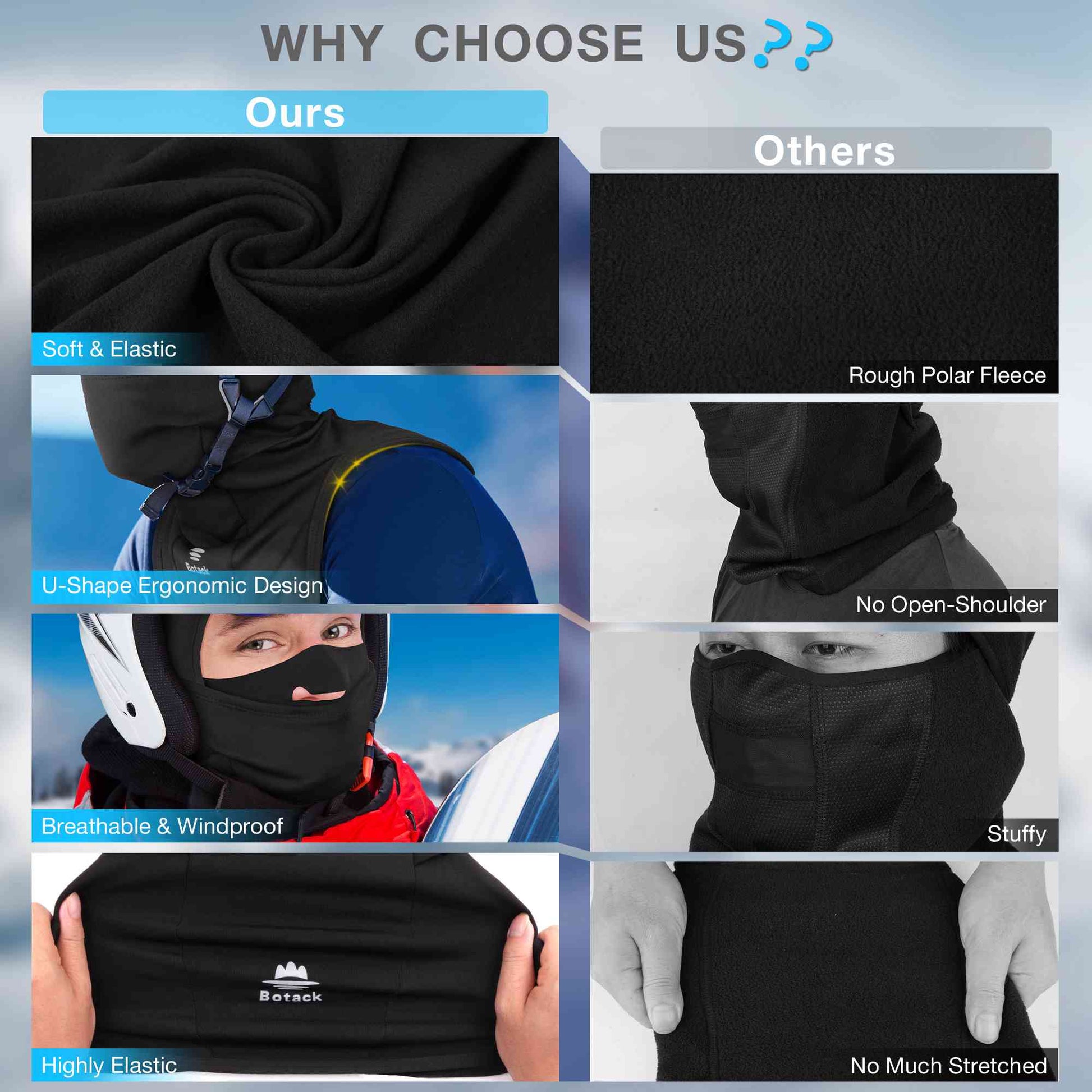 Botack Ski Mask for Men Women, Nose Opening Breathable Warm Balaclava Face Mask Windproof for Skiing Snowboarding Cycling Botack