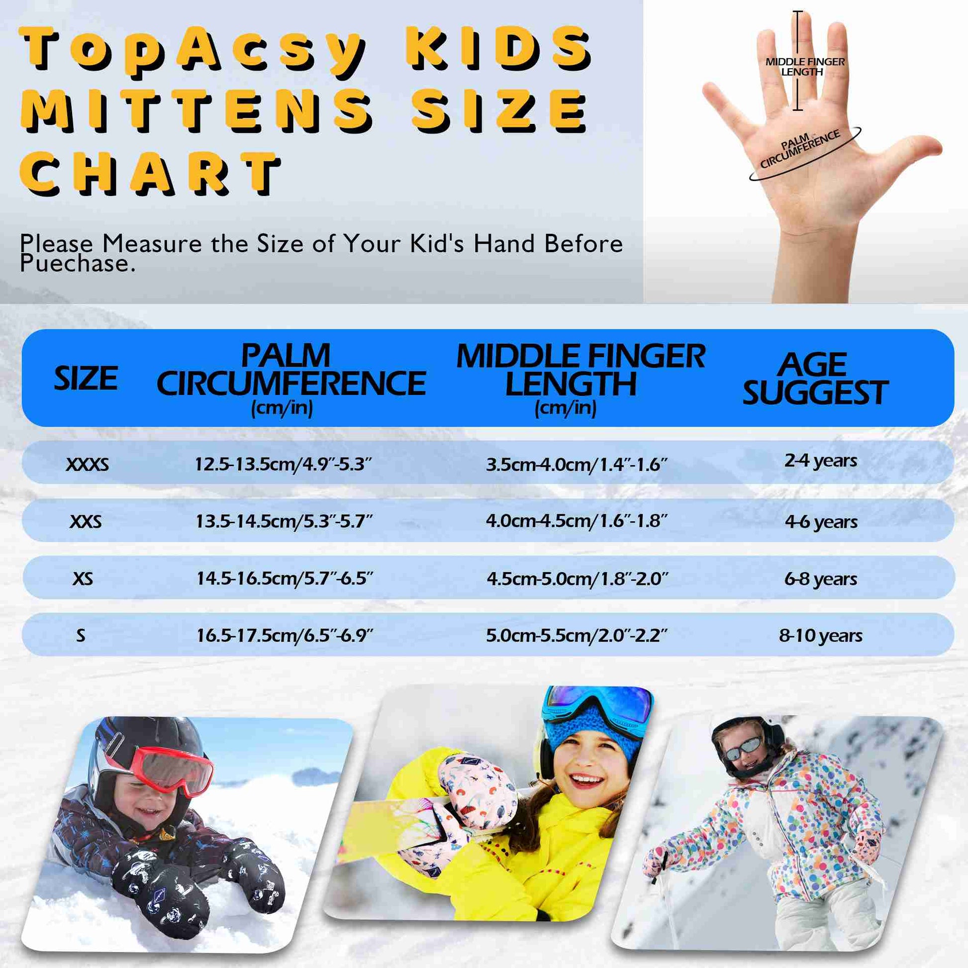 TOPacsy Kids Ski Mittens Waterproof Warm Winter Snow Mittens for Boys Girls TopAcsy
