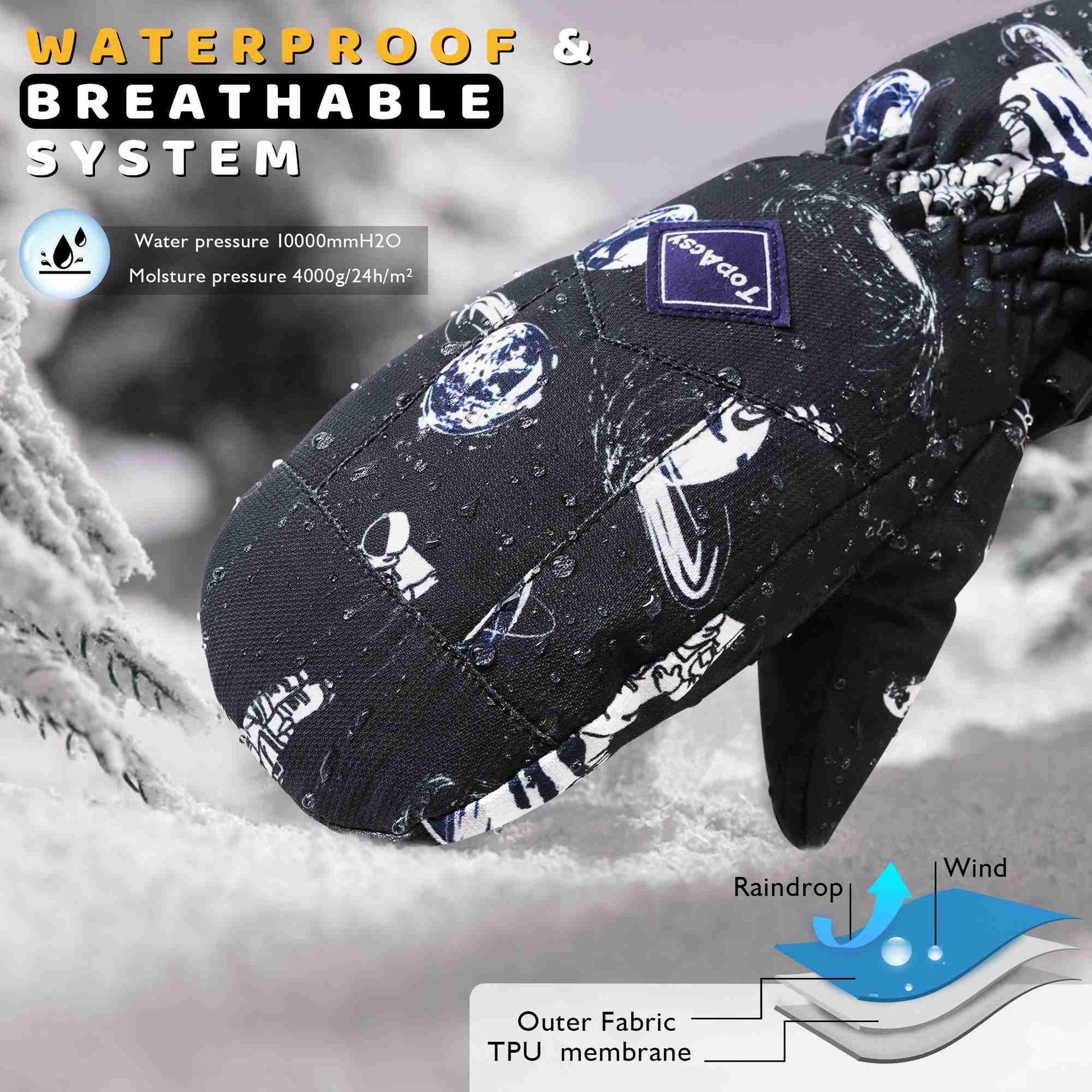 TOPacsy Kids Ski Mittens Waterproof Warm Winter Snow Mittens for Boys Girls TopAcsy