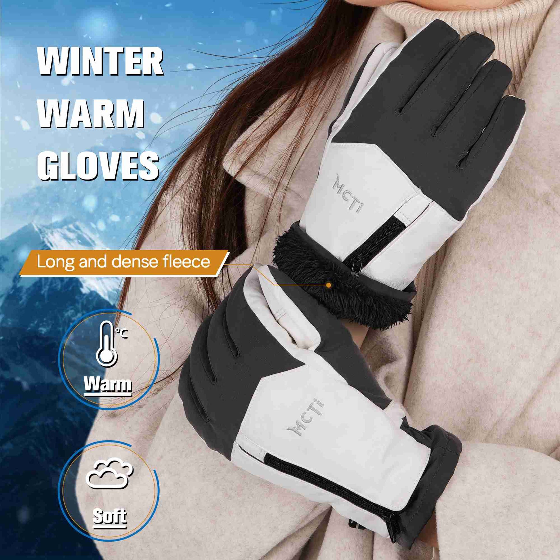 MCTi Winter Gloves Waterproof Warm for Cold Weather Touchscreen Zipper Gloves for Men Women MCTi