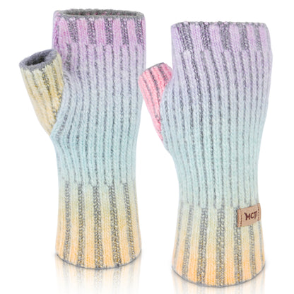 MCTi Winter Gloves for Women, Fingerless Mittens Knitted, Typing Gloves with Long Wrist Cuff, Warm for Cold Weather