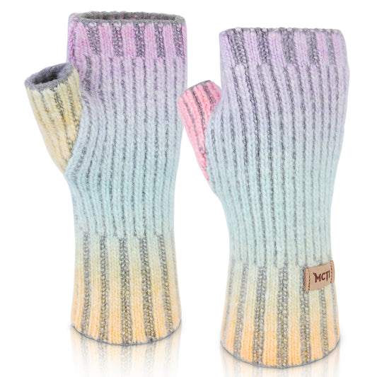 MCTi Winter Gloves for Women, Fingerless Mittens Knitted, Typing Gloves with Long Wrist Cuff, Warm for Cold Weather