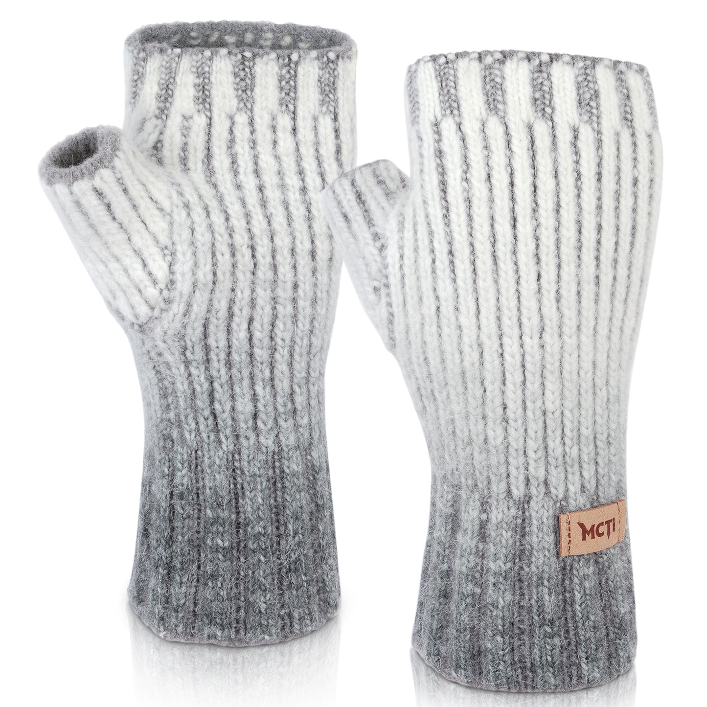 MCTi Winter Gloves for Women, Fingerless Mittens Knitted, Typing Gloves with Long Wrist Cuff, Warm for Cold Weather