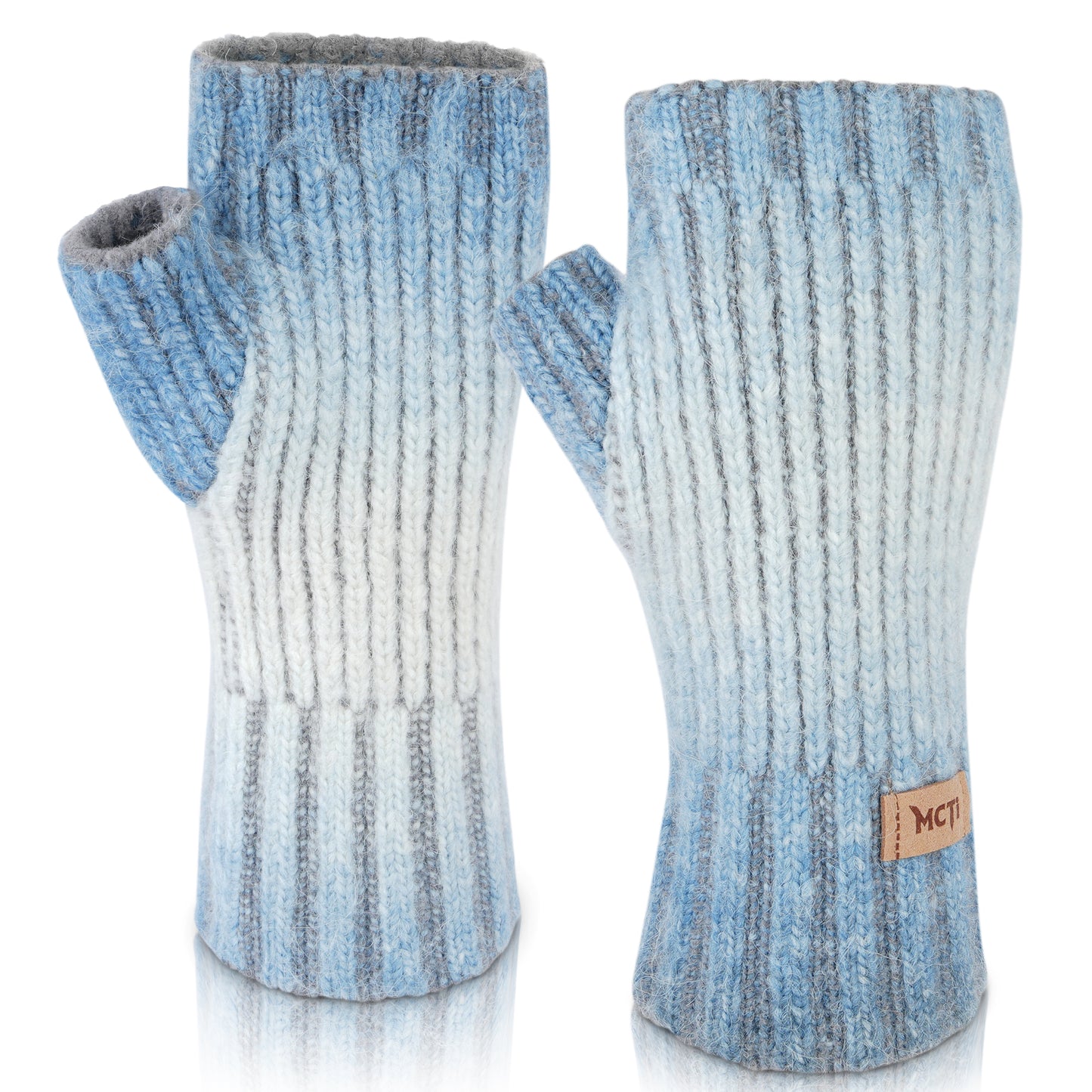 MCTi Winter Gloves for Women, Fingerless Mittens Knitted, Typing Gloves with Long Wrist Cuff, Warm for Cold Weather