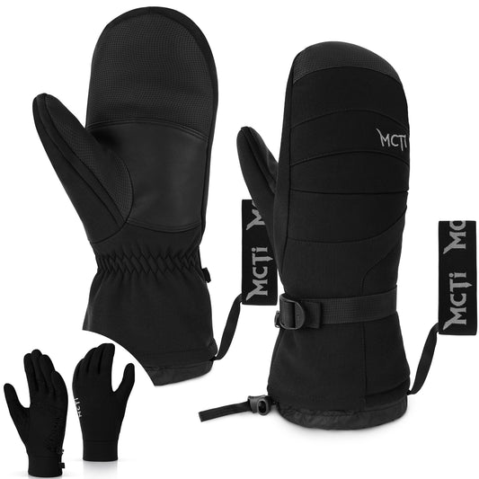MCTi 2 in 1 Winter Ski Gloves for Men, Waterproof Snowboard Gloves, Thick Ski Mittens & Fleece Glove Liners, 2 Pairs