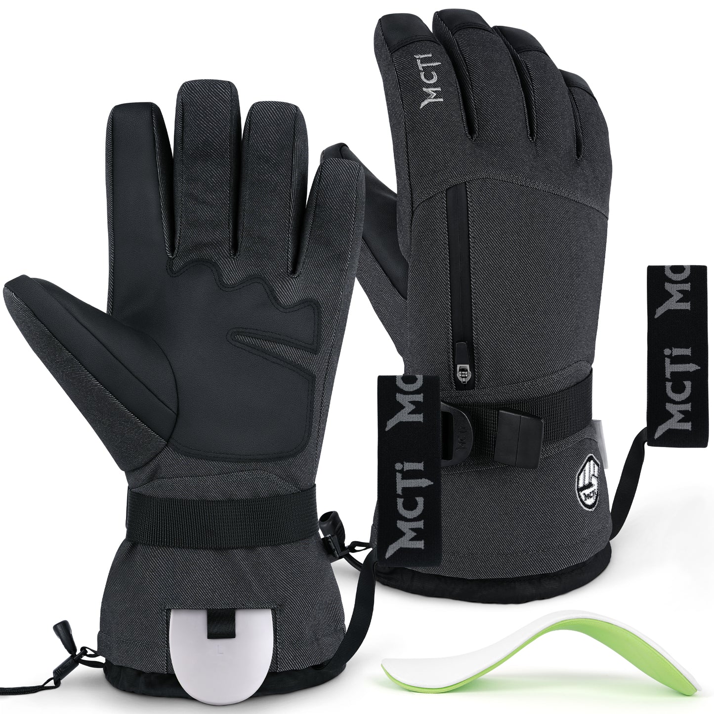 MCTi Pro Wrist Support Ski Gloves for Men, Winter Snowboard Gloves with Wrist Guard, Waterproof, 3M Thinsulate Warm, High Abrasion Resistance