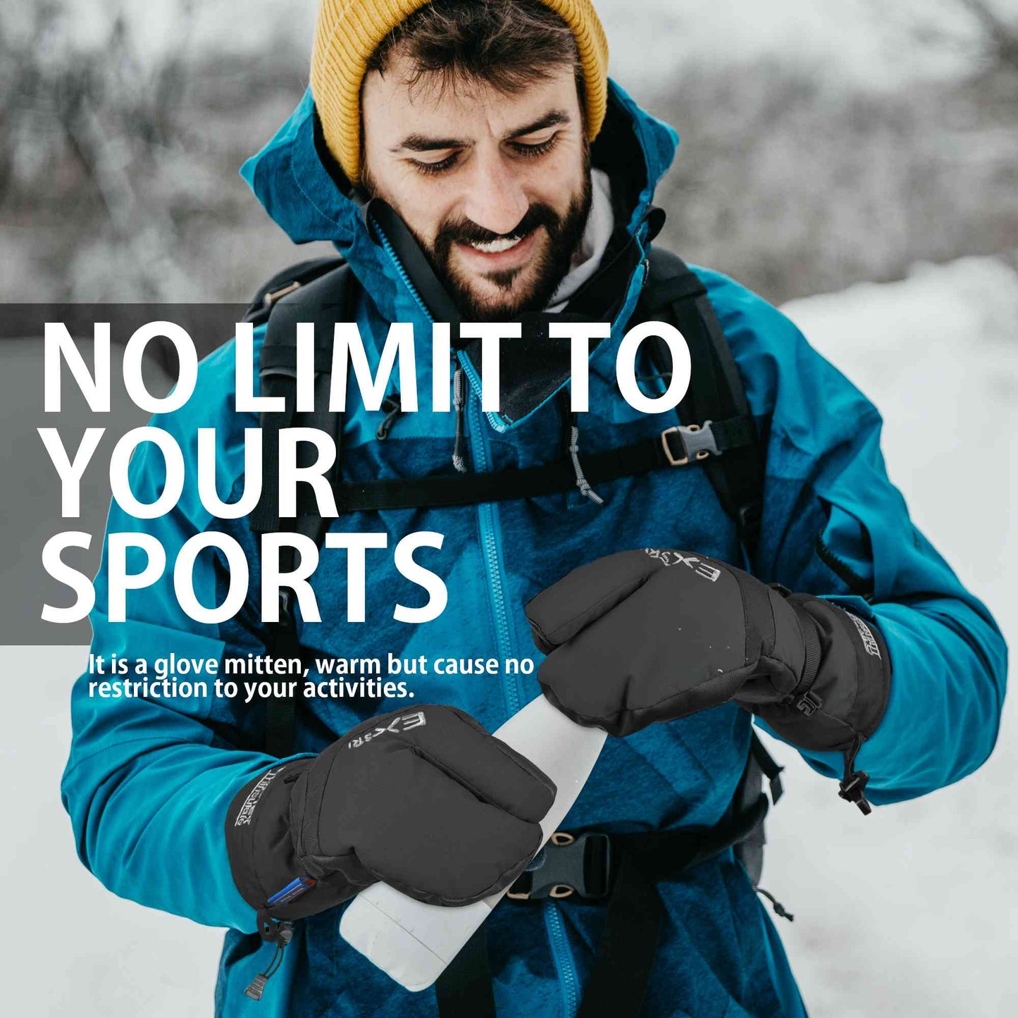 EXSki Waterproof Winter 3-Finger Ski Gloves Warm Insulated Snow Mittens for Cold Weather Snowboard Snowmobile EXSKI
