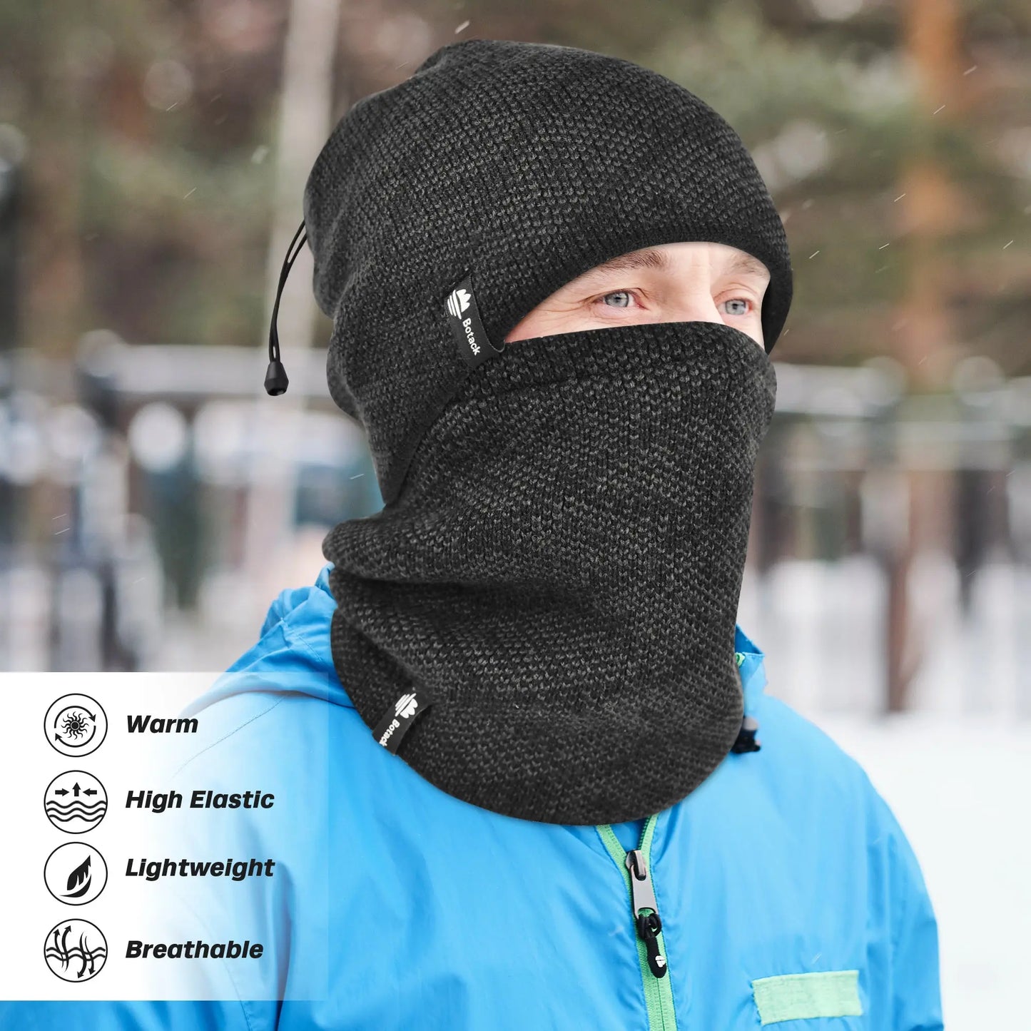 Botack Neck Warmer Gaiter Fleece Knitted Double Layer Winter Neck Scarf 3 in 1 Beanie Hat Mens Women for Skiing Botack