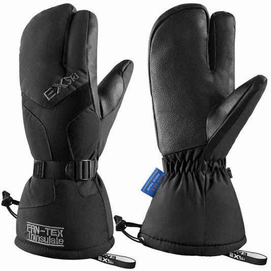 EXSki Waterproof Winter 3-Finger Ski Gloves Warm Insulated Snow Mittens for Cold Weather Snowboard Snowmobile EXSKI