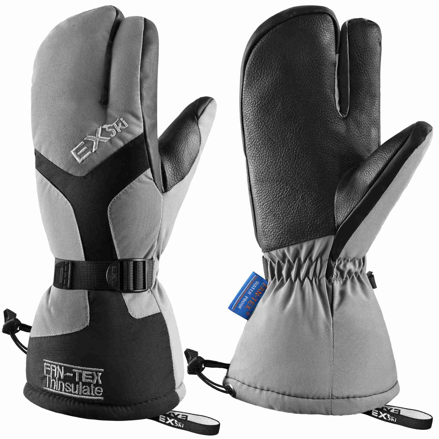 EXSki Waterproof Winter 3-Finger Ski Gloves Warm Insulated Snow Mittens for Cold Weather Snowboard Snowmobile EXSKI