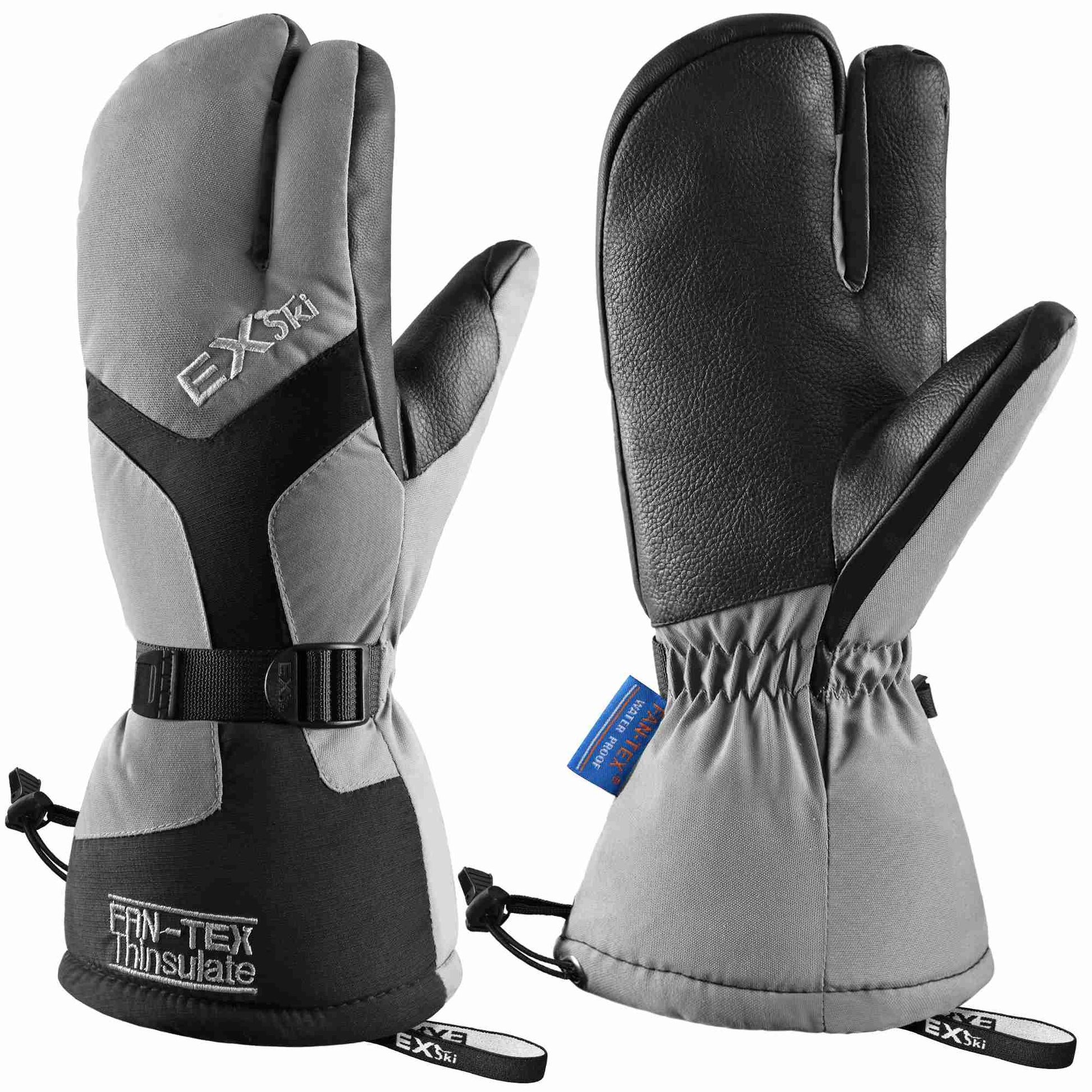 EXSki Waterproof Winter 3-Finger Ski Gloves Warm Insulated Snow Mittens for Cold Weather Snowboard Snowmobile EXSKI