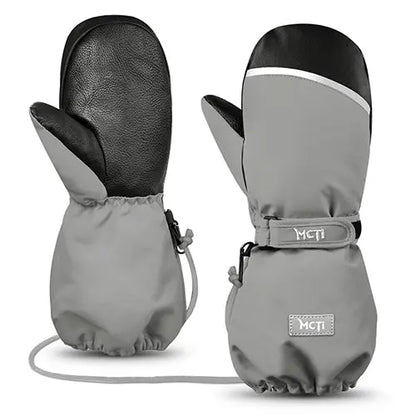 MCTi Kids Ski Mittens Waterproof Winter Ski Warm Sherpa Lined Long Cuff with String MCTi