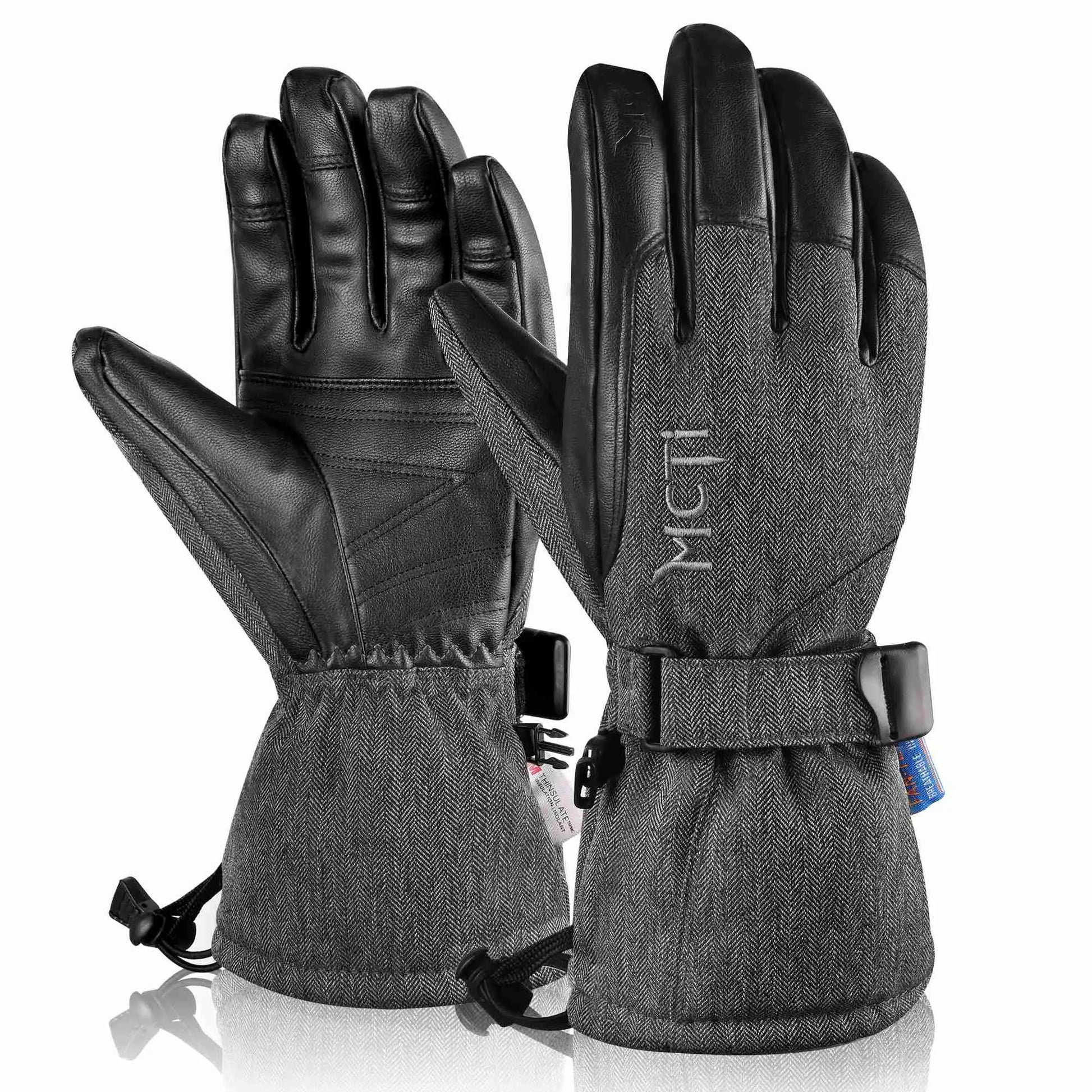 MCTi Ski Gloves Winter Waterproof Snowboard Snow Warm 3M Thinsulate PU Leather Cold Weather Gloves for Mens Womens MCTi