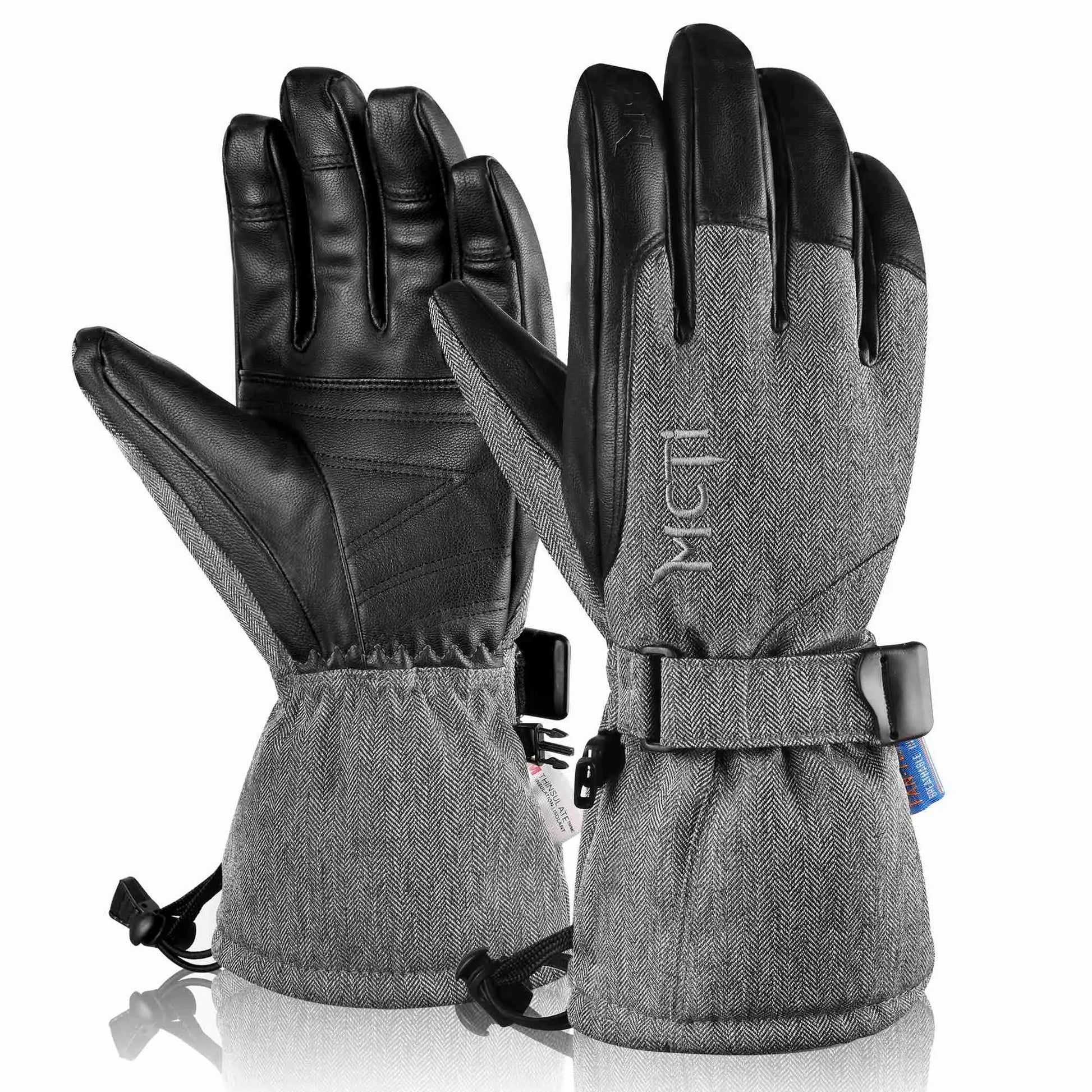 MCTi Ski Gloves Winter Waterproof Snowboard Snow Warm 3M Thinsulate PU Leather Cold Weather Gloves for Mens Womens MCTi