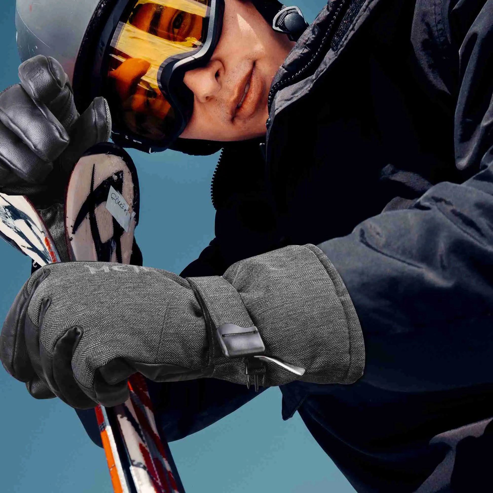 MCTi Ski Gloves Winter Waterproof Snowboard Snow Warm 3M Thinsulate PU Leather Cold Weather Gloves for Mens Womens MCTi