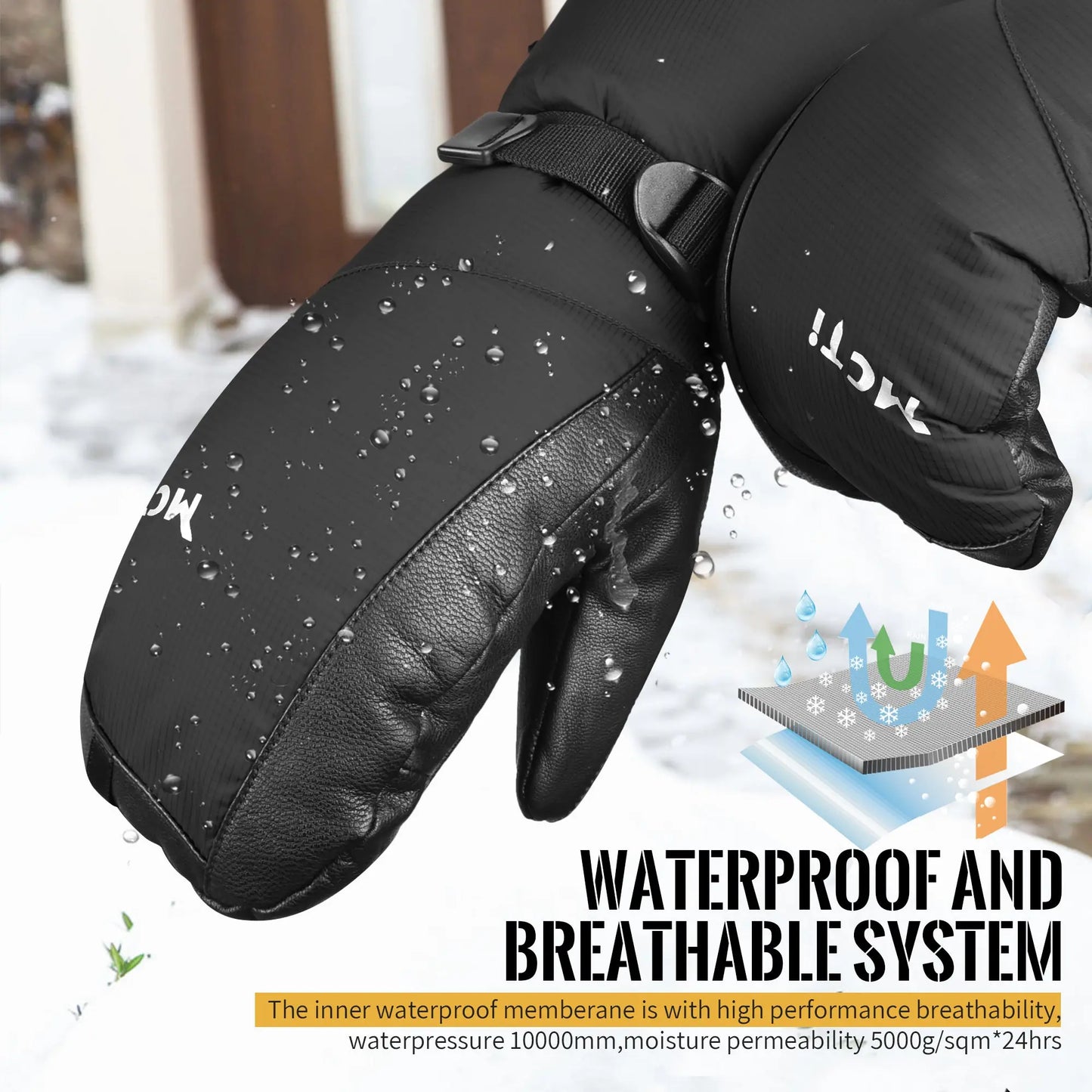 MCTi Ski Mittens Down Mittens Winter Cold Weather Waterproof Touch Screen Mitt for Men MCTi