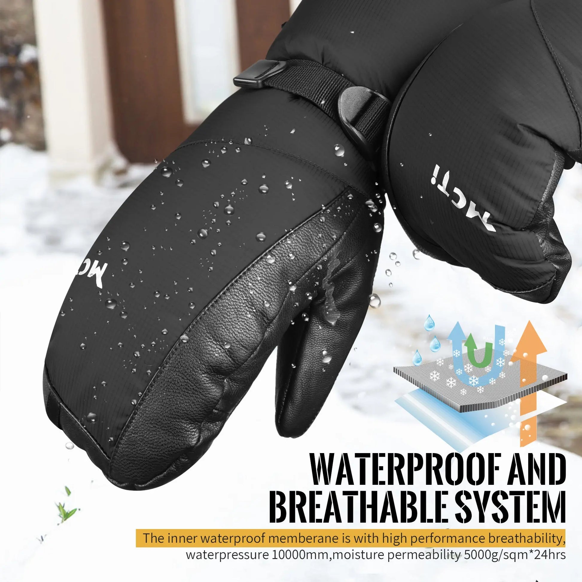 MCTi Ski Mittens Down Mittens Winter Cold Weather Waterproof Touch Screen Mitt for Men MCTi