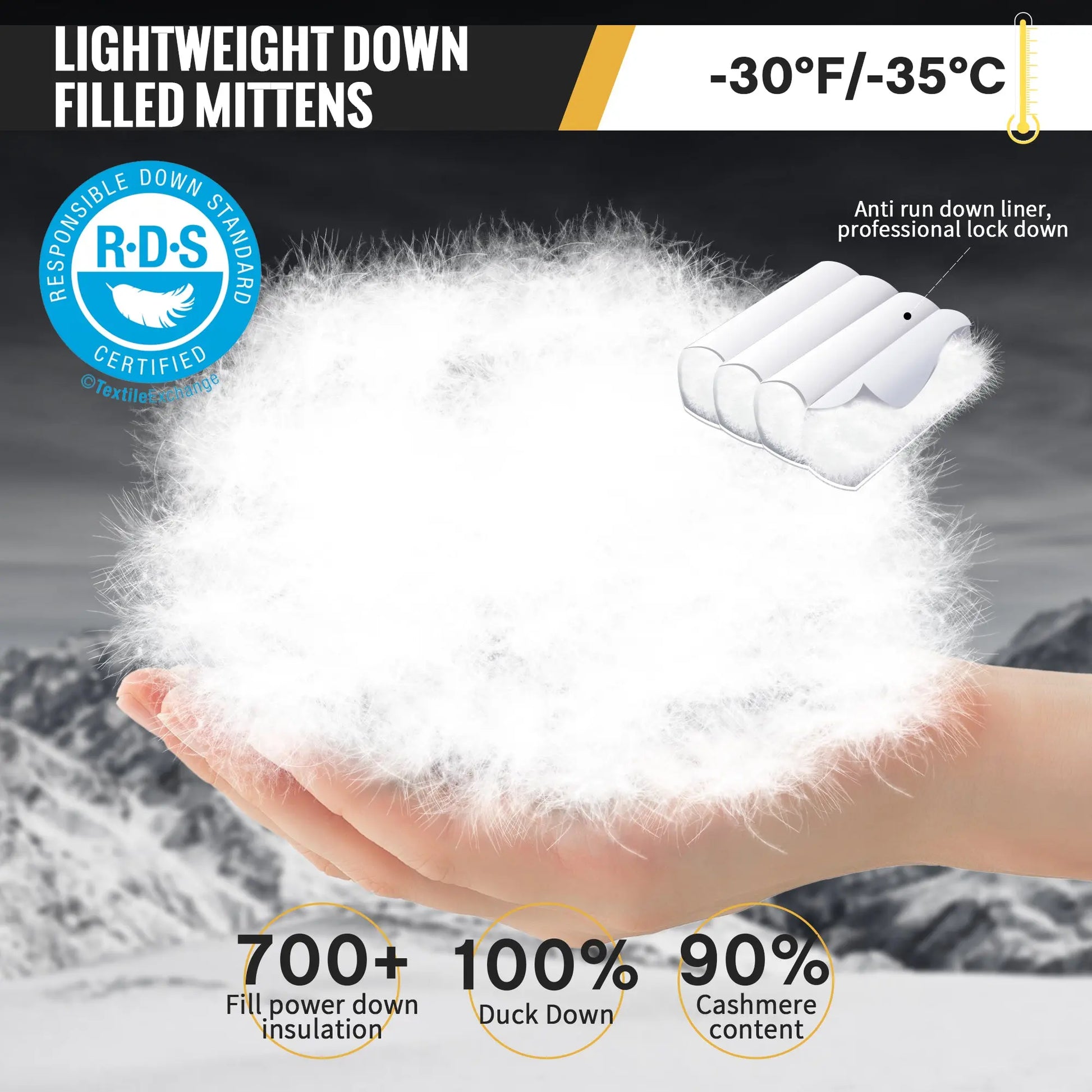 MCTi Ski Mittens Down Mittens Winter Cold Weather Waterproof Touch Screen Mitt for Men MCTi