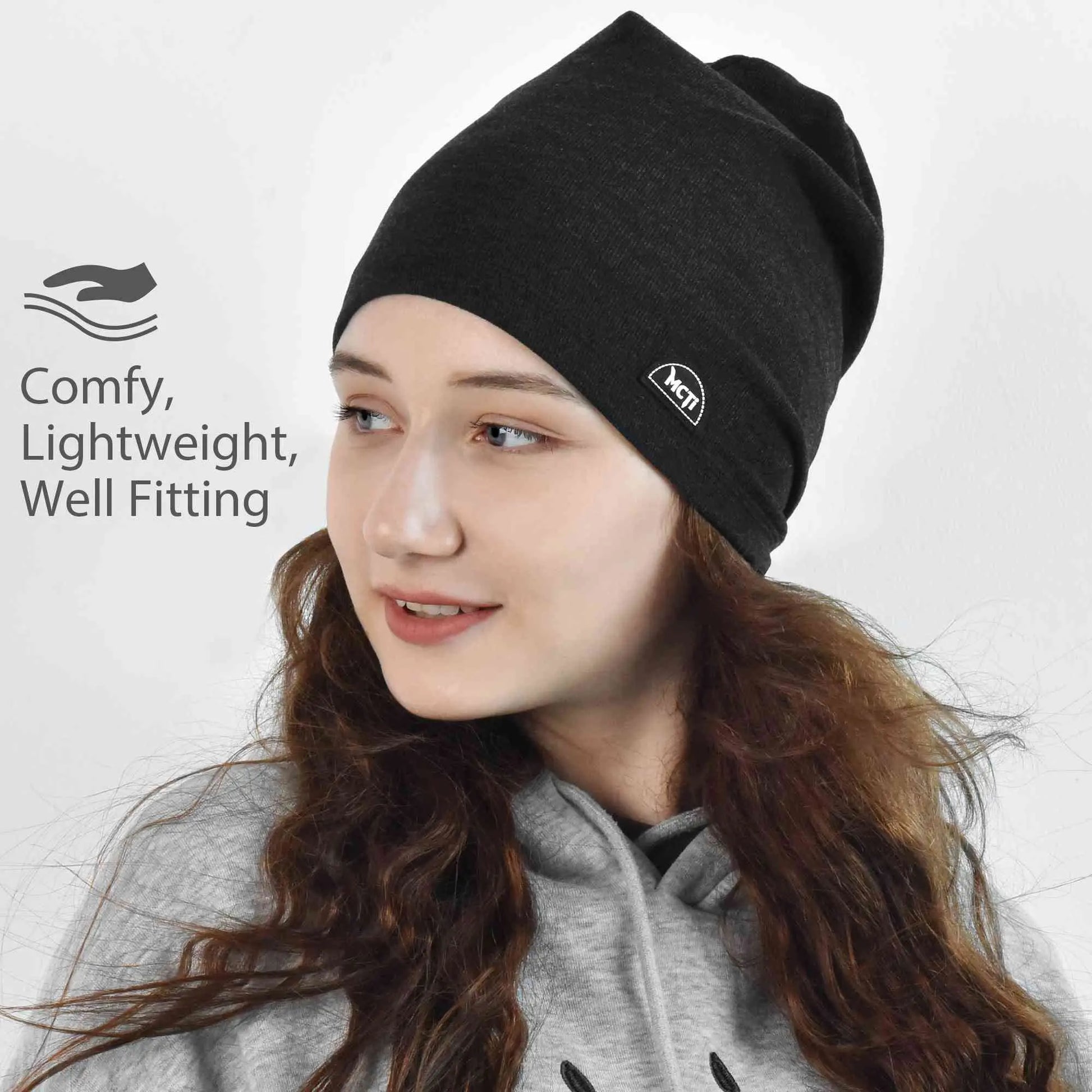 MCTi Slouchy Beanie for Men Women, Winter Warm Stretchy Skull Cap Hat Lightweight for Running Cycling MCTi