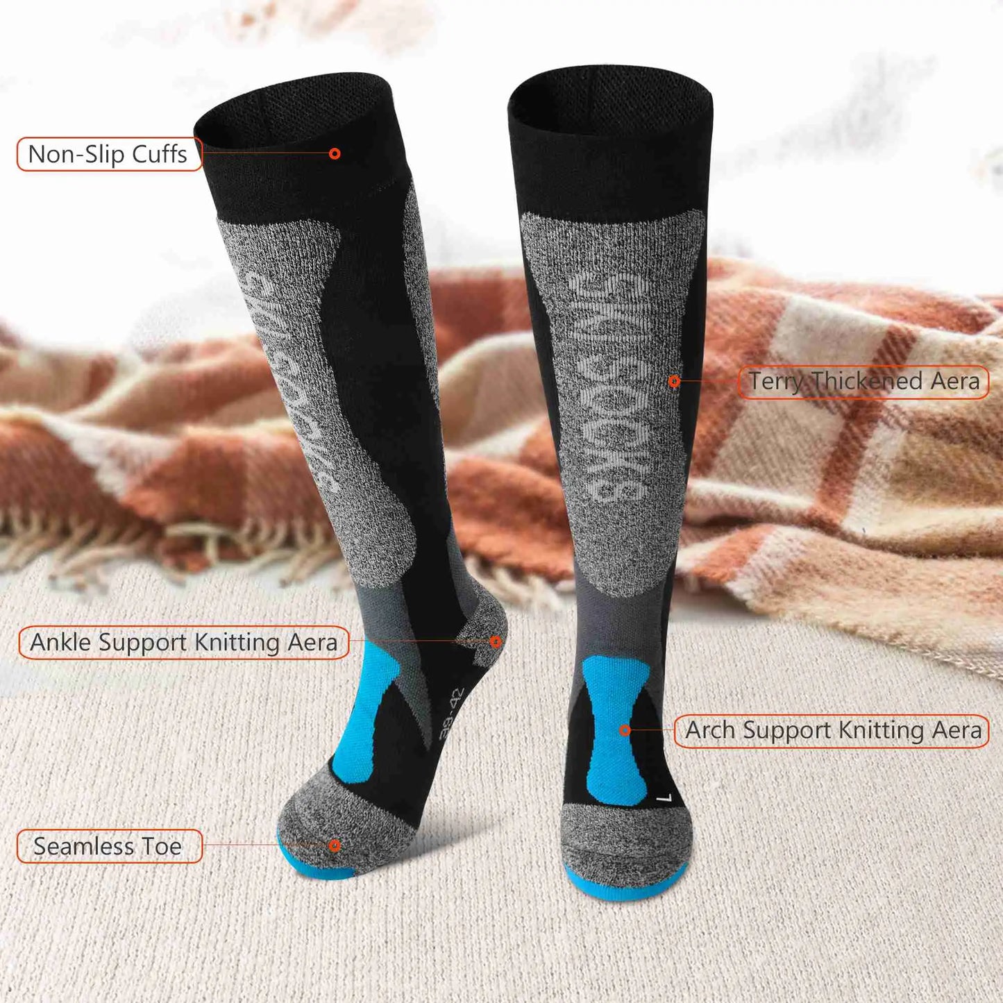 TopAcsy Ski Socks Winter Thermal Thermolite OTC Knee High Snowboard Socks for Men Women (1 Pair / 2 Pairs) TopAcsy