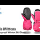 MCTi Kids Ski Mittens Waterproof Winter Ski Warm Sherpa Lined Long Cuff with String